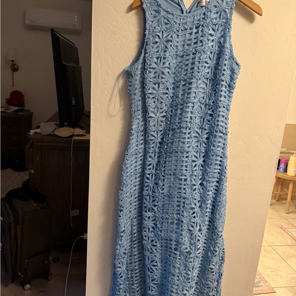 Endless Rose Light Blue Crochet Maxi Dress